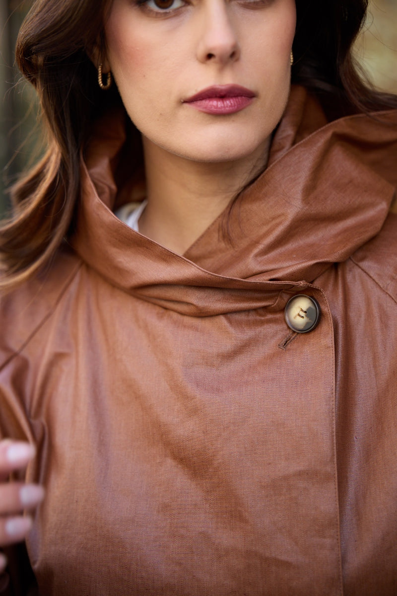 PARKA DÉPERLANTE PAOLA EN LIN ENDUIT et COTON TABAC