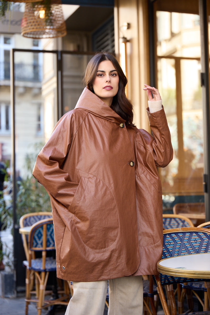 PARKA DÉPERLANTE PAOLA EN LIN ENDUIT et COTON TABAC