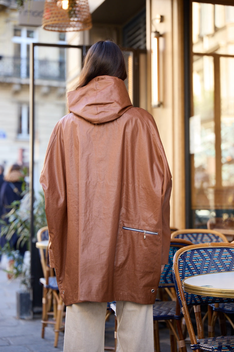 PARKA DÉPERLANTE PAOLA EN LIN ENDUIT et COTON TABAC