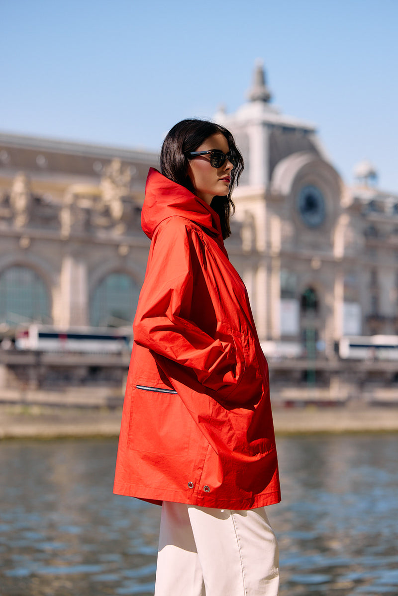 PARKA PAOLA EN COTON & POLYAMIDE DÉPERLANTS COLORIS ROUGE