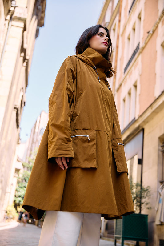 PARKA KARINE EN COTON DÉPERLANT TABAC