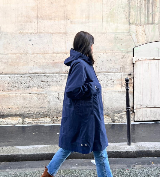 PARKA BROOKLYN en coton déperlant coloris navy avec doublure en lainage amovible