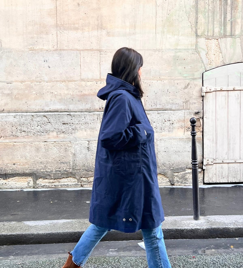 PARKA BROOKLYN en coton déperlant coloris navy avec doublure en lainage amovible