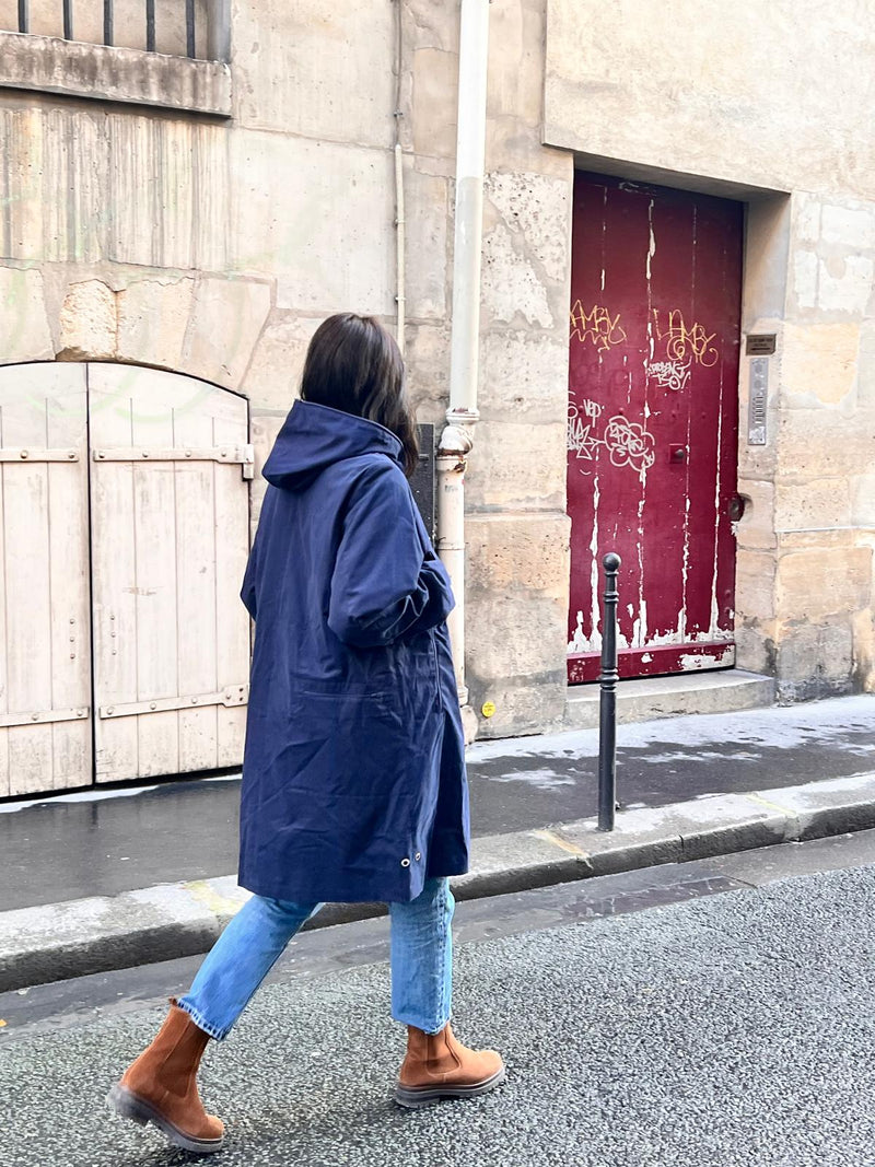 PARKA BROOKLYN en coton déperlant coloris navy avec doublure en lainage amovible