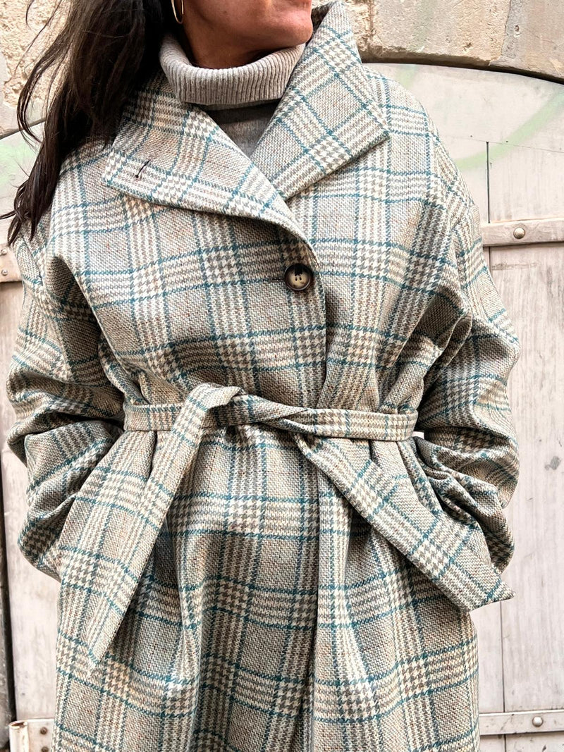 MANTEAU PRUSSE en lainage coloris check blue