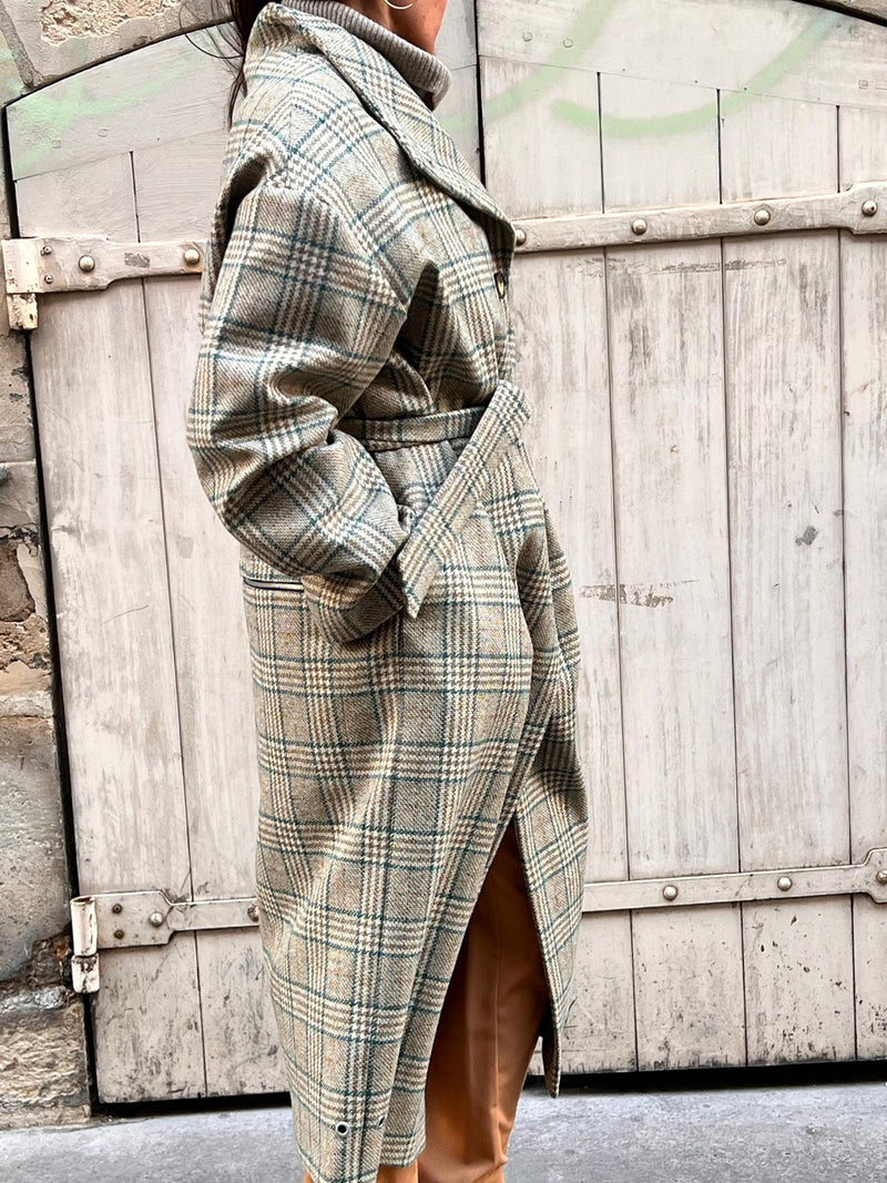 MANTEAU PRUSSE en lainage coloris check blue