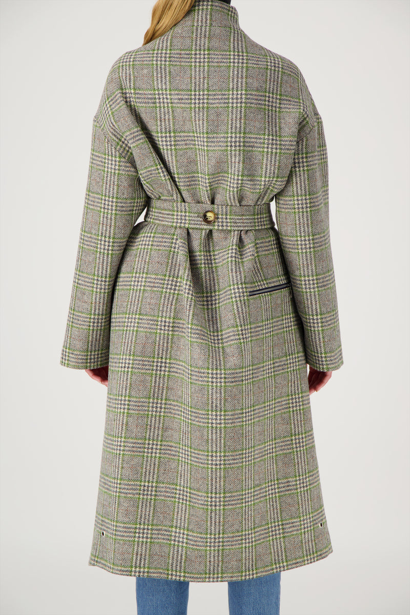 MANTEAU PRUSSE en lainage coloris check green