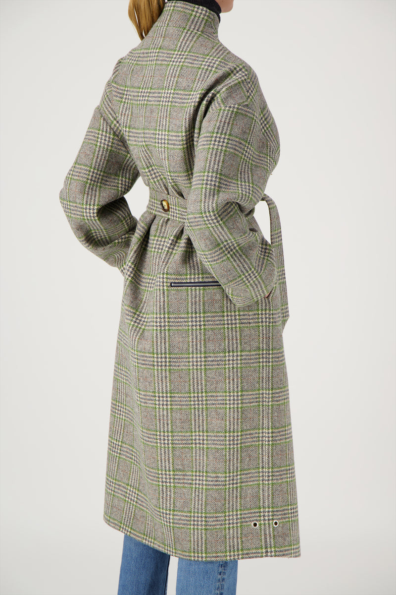 MANTEAU PRUSSE en lainage coloris check green