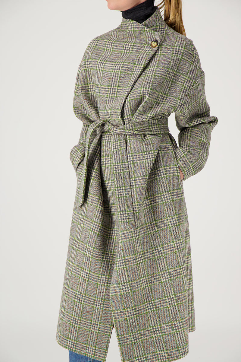 MANTEAU PRUSSE en lainage coloris check green