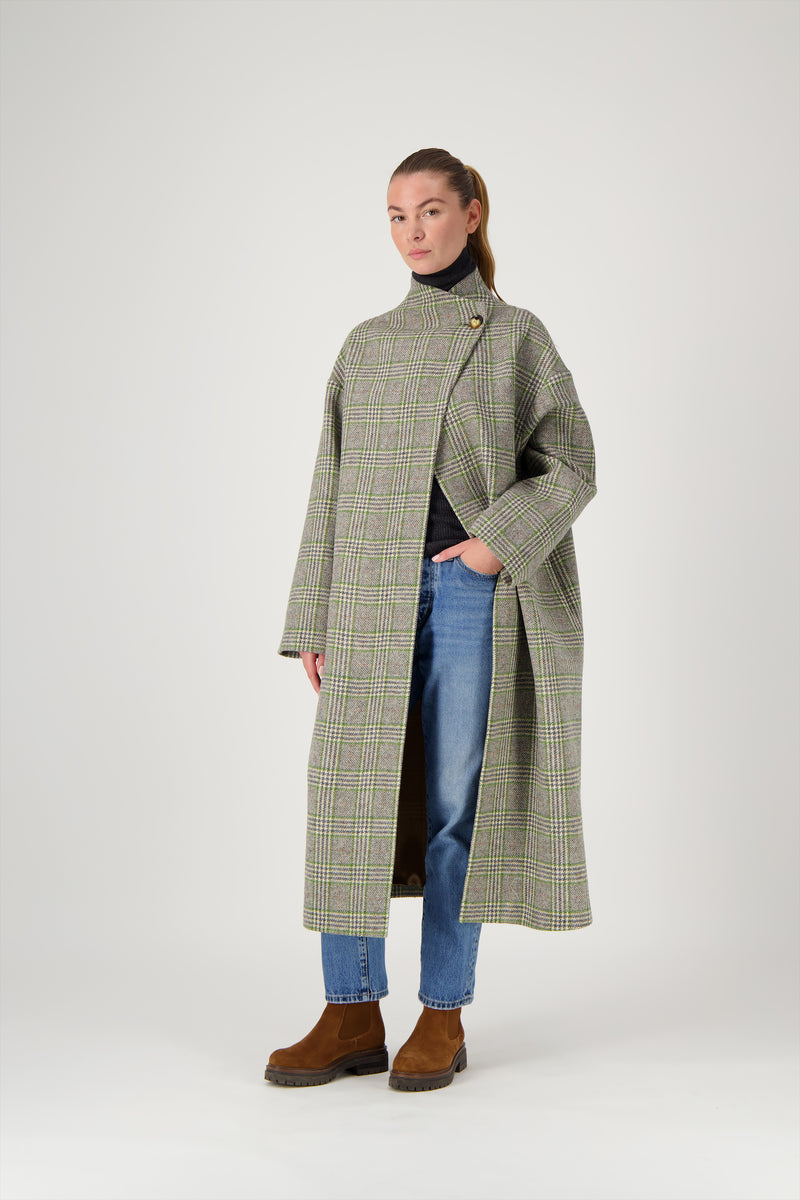 MANTEAU PRUSSE en lainage coloris check green