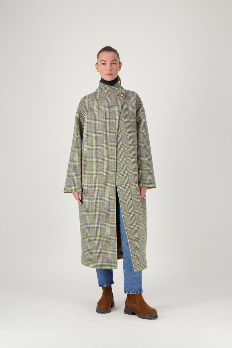 MANTEAU PRUSSE en lainage coloris check green