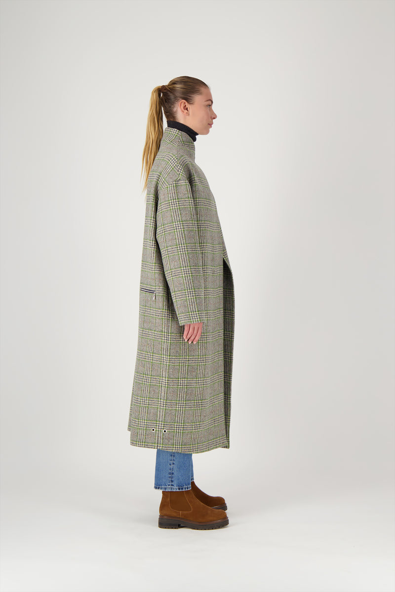 MANTEAU PRUSSE en lainage coloris check green