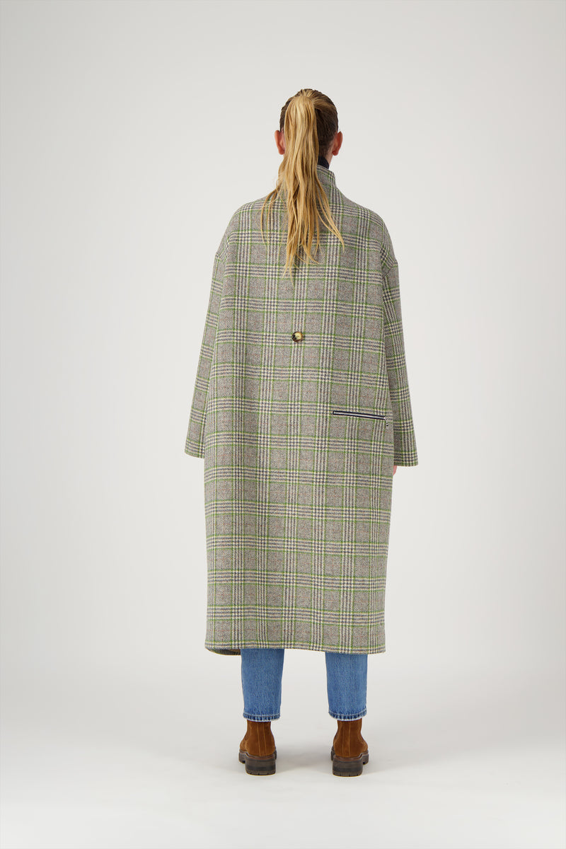 MANTEAU PRUSSE en lainage coloris check green