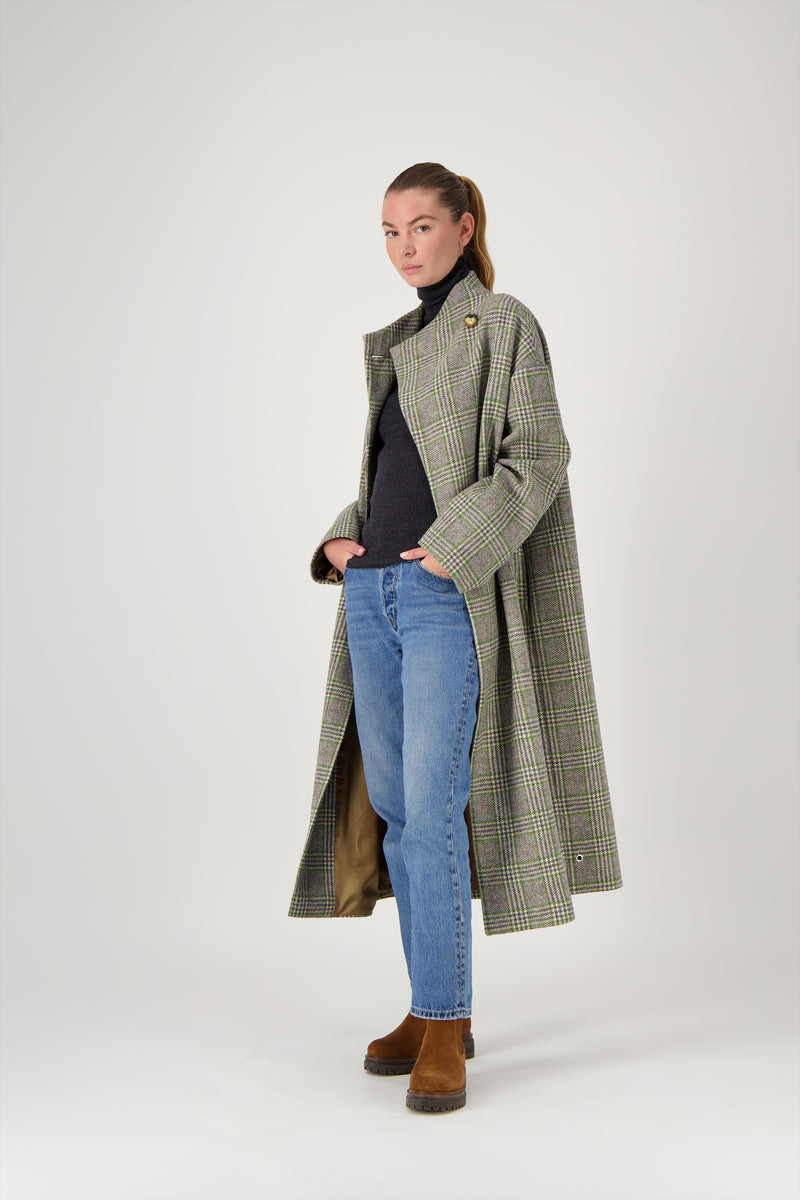 MANTEAU PRUSSE en lainage coloris check green