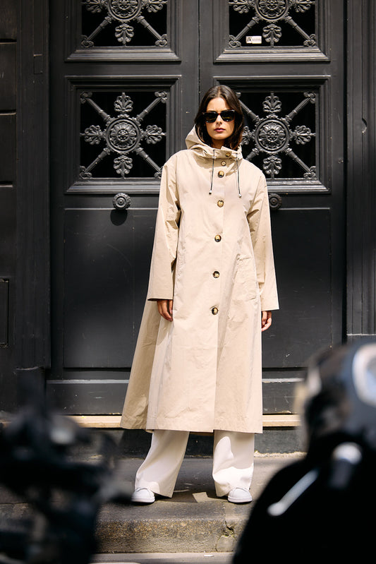 TRENCH SARA EN COTON DÉPERLANT SABLE