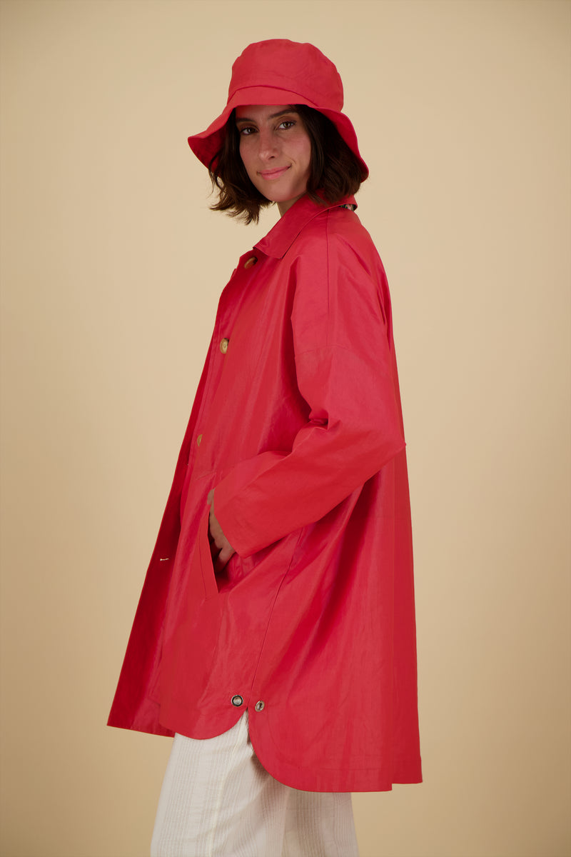 PARKA TESS EN LIN ENDUIT DÉPERLANT FRAMBOISE