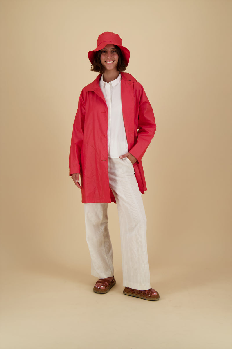 PARKA TESS EN LIN ENDUIT DÉPERLANT FRAMBOISE