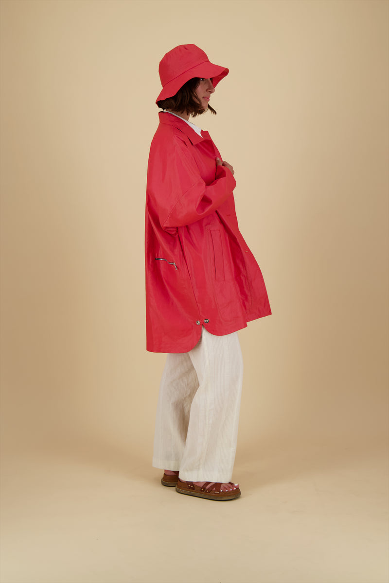 PARKA TESS EN LIN ENDUIT DÉPERLANT FRAMBOISE