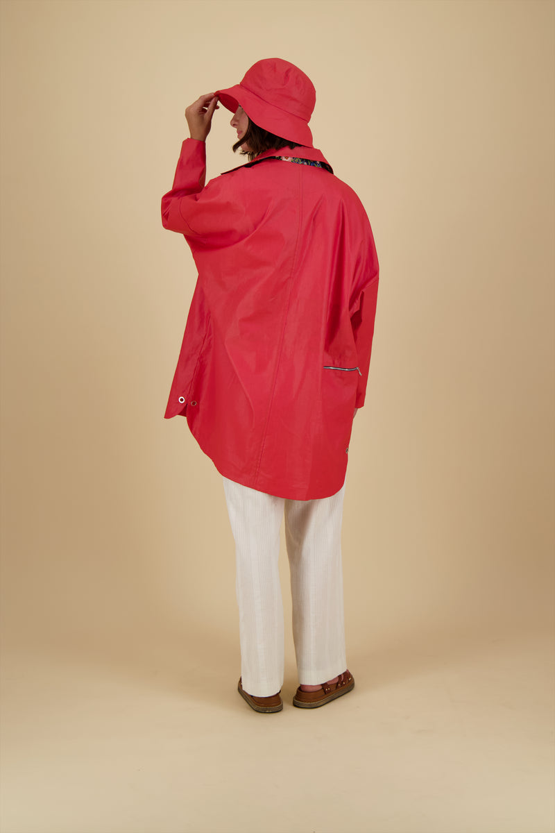 PARKA TESS EN LIN ENDUIT DÉPERLANT FRAMBOISE