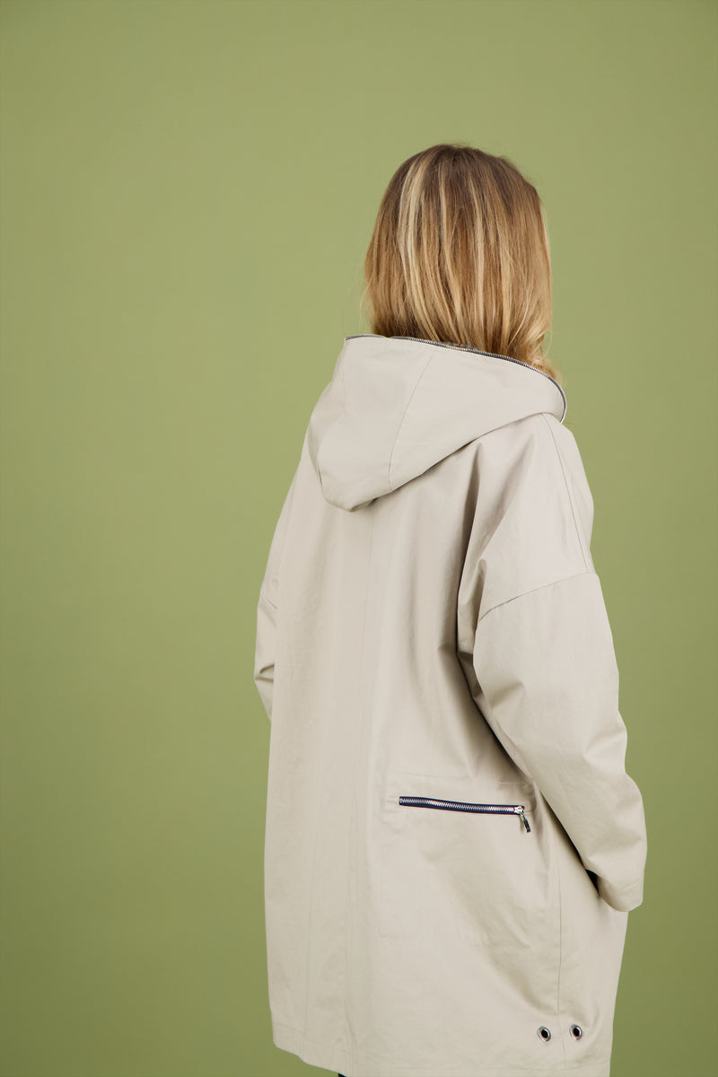 PARKA THELMA ECO réversible en coton imperméable et lainage, disponible en coloris tabac, taupe, navy, bronze