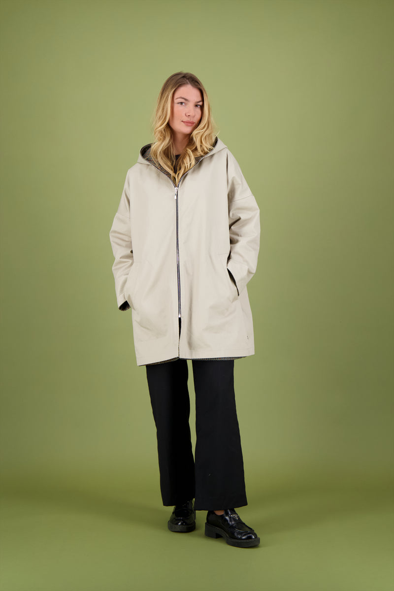 PARKA THELMA réversible en coton enduit dune avec doublure en lainage à carreaux