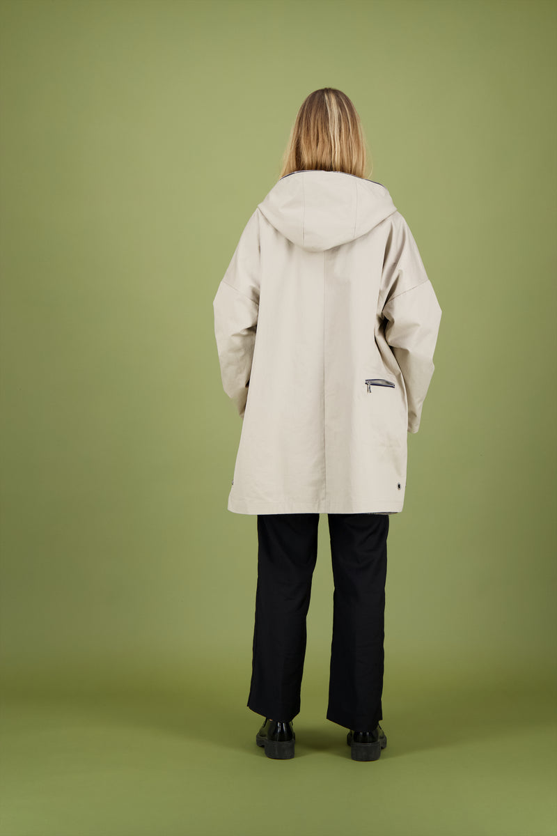 PARKA THELMA réversible en coton enduit dune avec doublure en lainage à carreaux