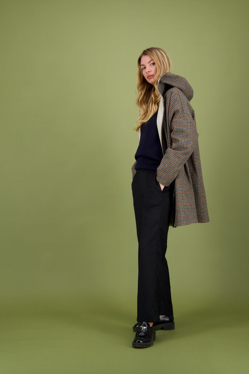 PARKA THELMA réversible en coton enduit dune avec doublure en lainage à carreaux