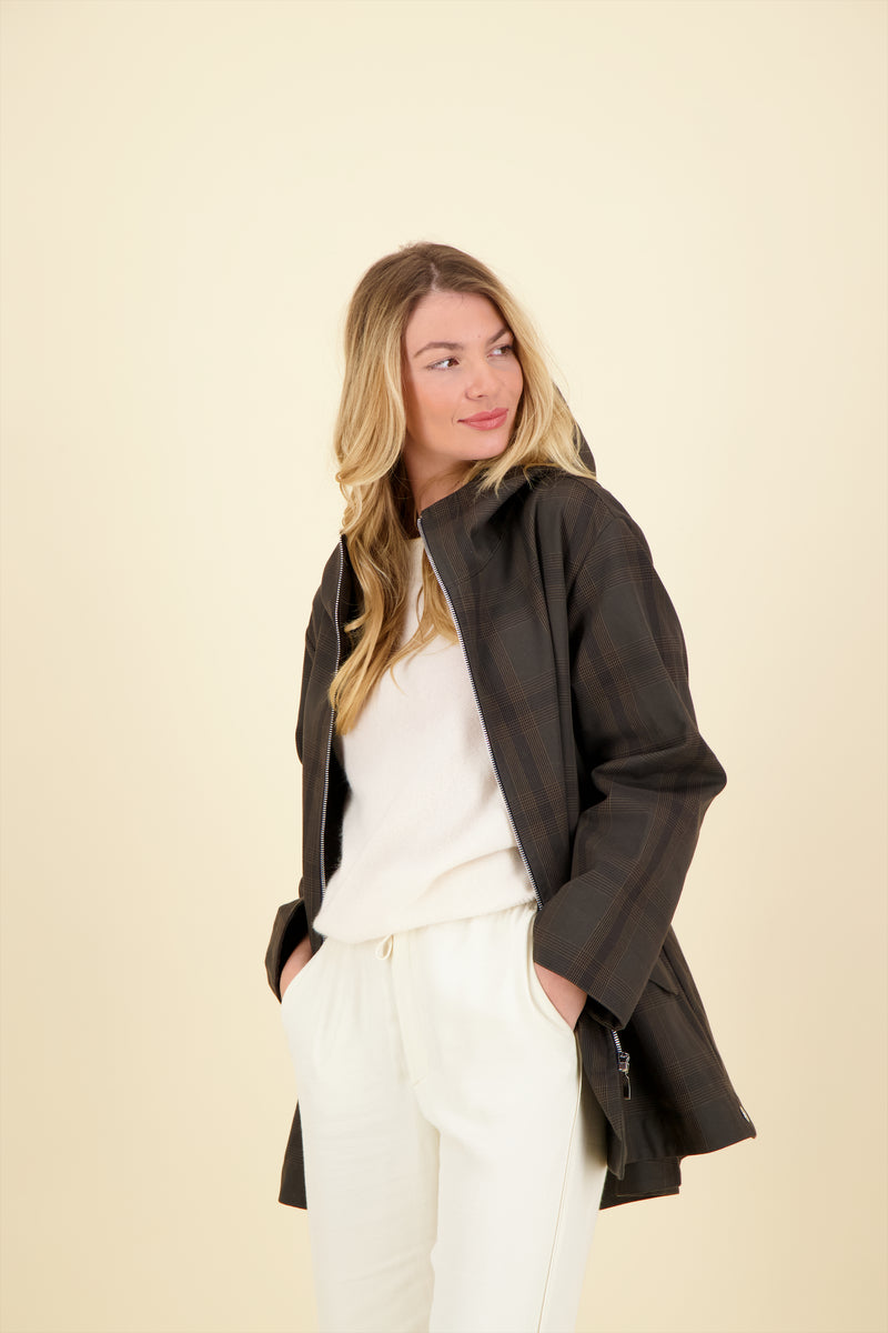 PARKA ZEPHYR en coton déperlant imprimé brun Prince de Galles