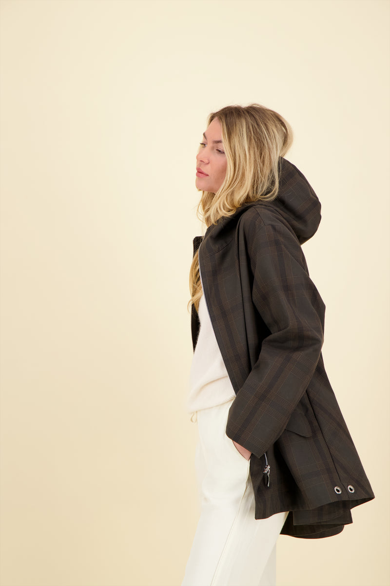 PARKA ZEPHYR en coton déperlant imprimé brun Prince de Galles