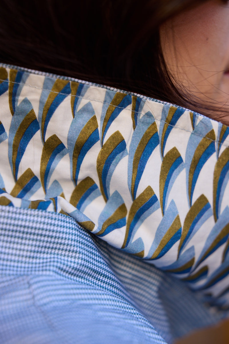 CABAN ZOE EN LIN DÉPERLANT VICHY CIEL