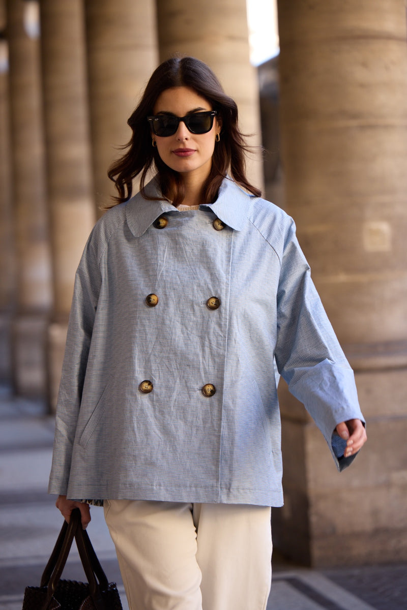 CABAN ZOE EN LIN DÉPERLANT VICHY CIEL