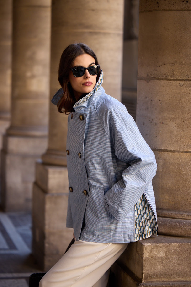 CABAN ZOE EN LIN DÉPERLANT VICHY CIEL