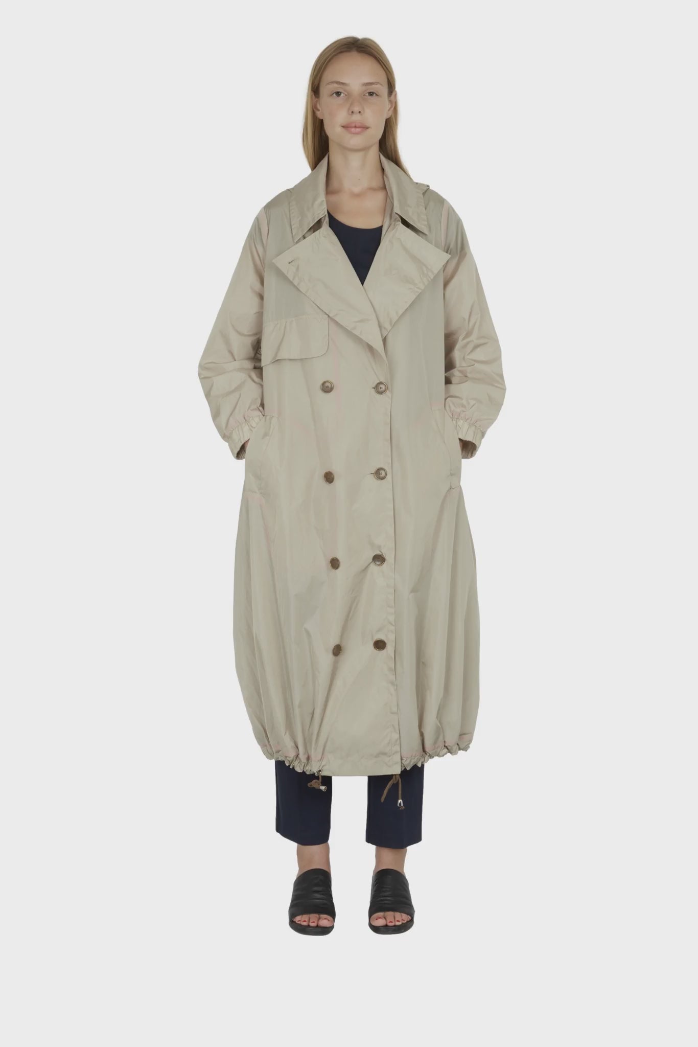 BONNIE LONG TRENCH COAT in waterproof polyamide, beige color