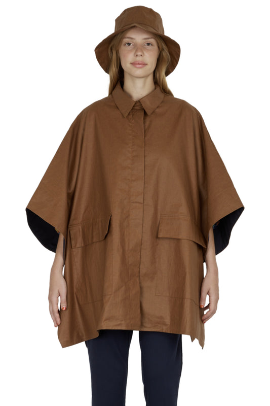 CAPE ALIZE WITH BOB in water-repellent linen available in khaki, clay, tobacco