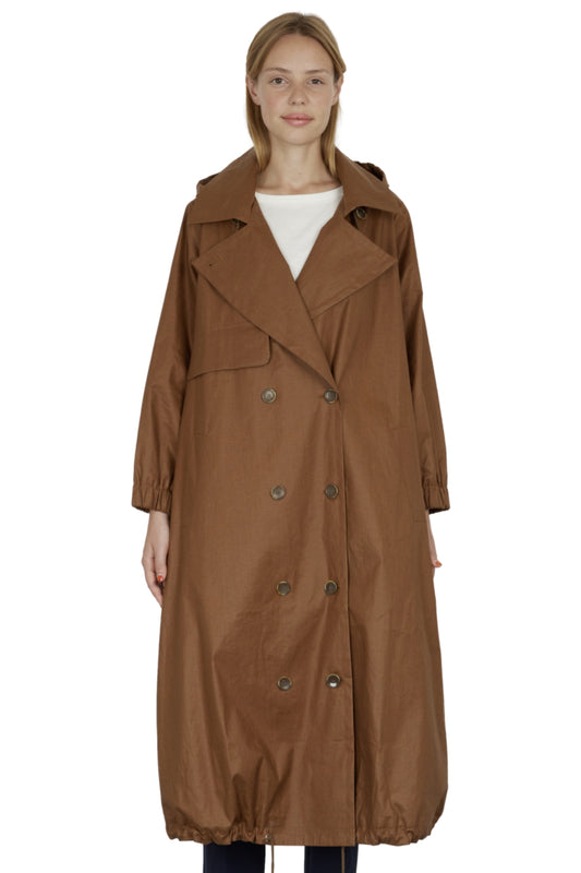 BONNIE LONG TRENCH COAT in water-repellent linen available in tobacco, clay, khaki, navy
