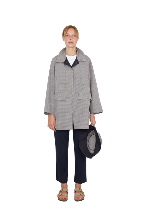 PARKA VALERIA in waterproof coton, gingham print with hat