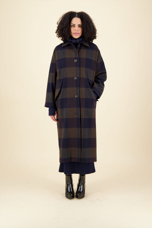ALMA CHE COAT IN CHECKED WOOL with removable down jacket