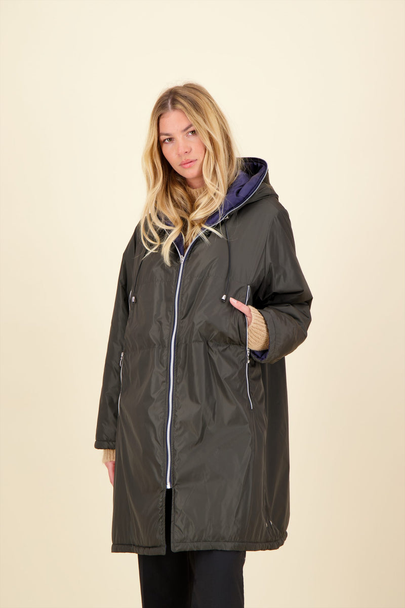 PARKA BARBARA OUATINEE en polyamide imperméable, coloris kaki