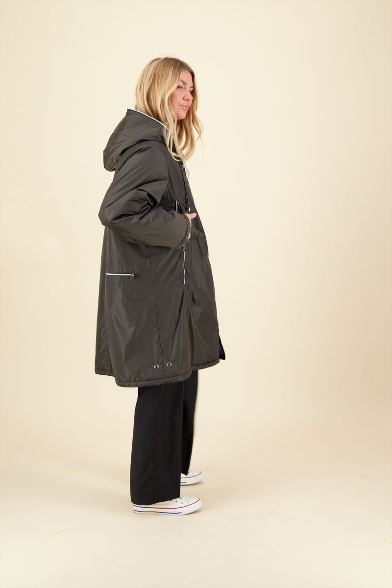 PARKA BARBARA OUATINEE en polyamide imperméable, coloris kaki