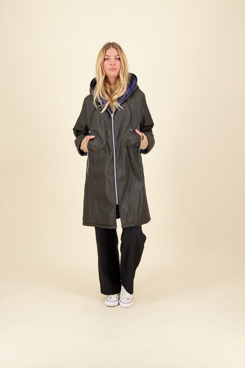 PARKA BARBARA OUATINEE en polyamide imperméable, coloris kaki