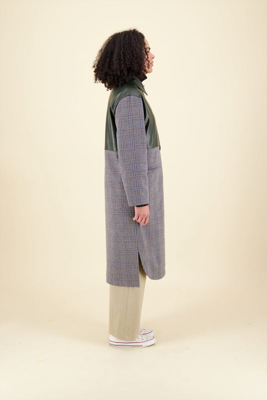 ELIA BI-MATERIAL COAT, pdg wool and vegan leather