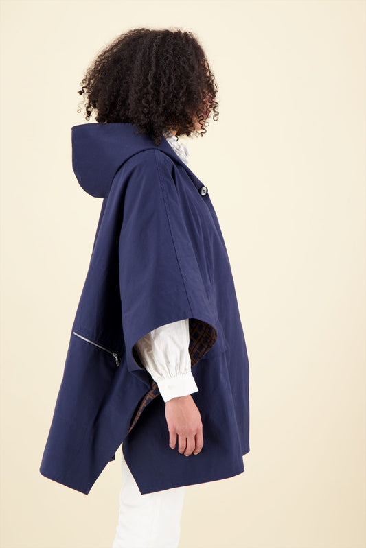 EVA ECO CAPE IN WATERPROOF COTTON, colors tobacco, bronze, taupe, navy, exclusive PPP print
