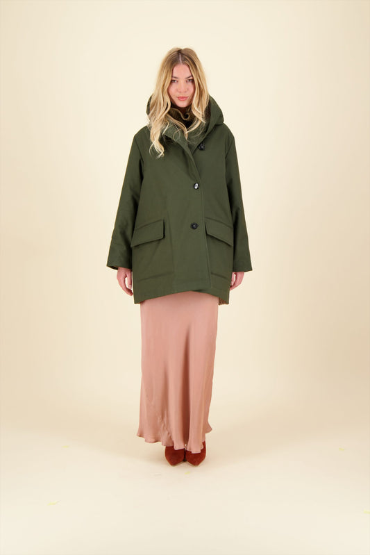 PARKA MILA in waterproof cotton, available in color khaki/beige