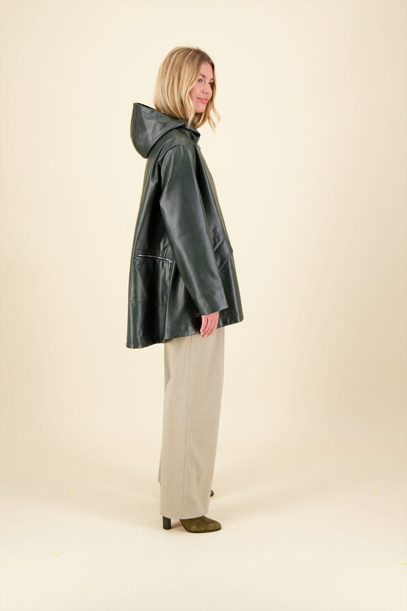 PARKA ZEPHYR DEN en cuir vegan imperméable, coloris kaki